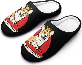 Generic Funny Corgi with Crowned Funny Mens Cotton Slippers Soft Non-Slip Rubber Sole House Slipper Indoor Outdoor