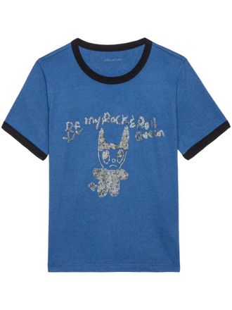 Zadig&Voltaire crystal-embellished T-shirt - women - Cotton/Linen/Flax/Recycled Polyester - M - Blue