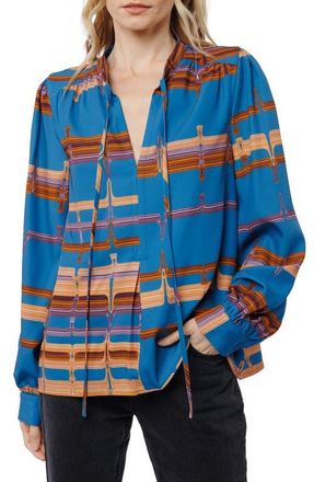 Ciebon Gina Mod Print Split Neck Top in Blue at Nordstrom, Size X-Small