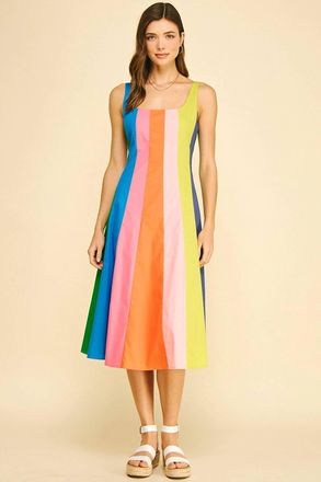 Pinch Design Colorblock A-Line Midi Dress In Multi Stripe