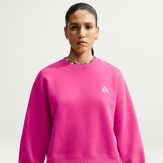 Nike Womens Nike ACG Tuff Fleece Therma-FIT Crew-Neck Sweatshirt in Pink | IH0715-698