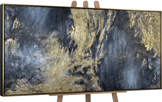 YS-Art Handgemaltes Acrylbild 'Goldene Kühe', 120x80 Cm, Auf Leinwand, Modernes Wandbild Für Wohnzimmer