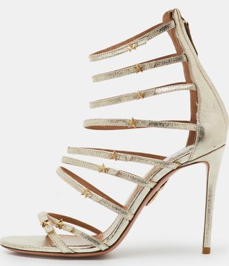 Aquazzura Metallic Gold Leather Star Studded Ankle Strappy Sandals