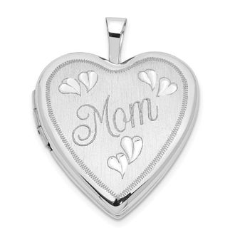 Diamond2Deal 14K White Gold MOM Script with Hearts 20mm Heart Locket