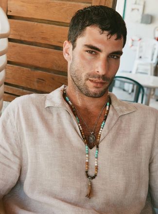 Mancino Mens Tassel pendant bead necklace