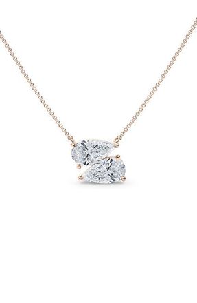 HauteCarat Lab Grown Diamond Twin Pear Cut Pendant Necklace in 18K Rose Gold at Nordstrom