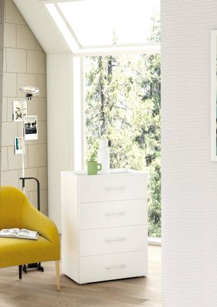 Dmora Cajones Aster, Cajonera Con 4 Cajones Para Dormitorio, Mueble Multiusos Para Oficina O Estudio, Cm 50x41h87, Blanco Y Cemento, Con Embalaje Reforzado 