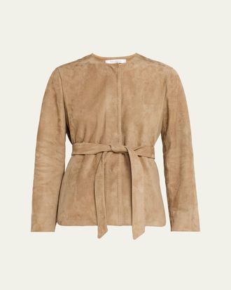 Max Mara Abito Belted Crewneck Suede Jacket