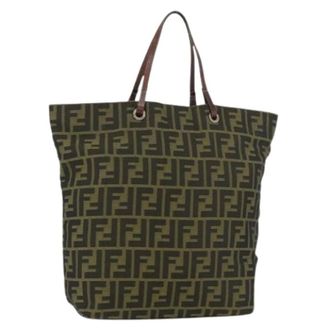 Fendi Pre-owned Tote Bags, female, Brown, Size: ONE SIZE Pre-owned Vintage Zucca Canvas Tote Bag