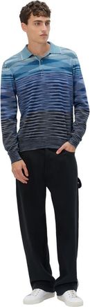 Missoni Long Sleeve Polo In Pure Wool With Flame Pattern in Blue at Nordstrom, Size 50 It