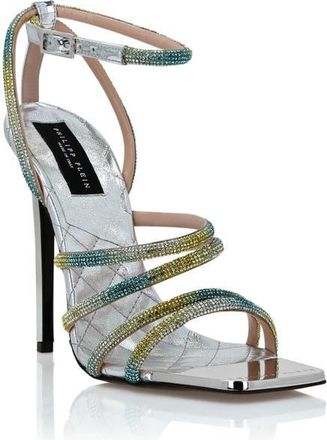 Philipp Plein Mirror Leather Sandals Hi-Heels Crystal Women in Silver at Nordstrom, Size 39