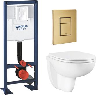 GROHE Pack Wc Suspendido Grohe Sin Brida Y Carenado + Asiento Bau Ceramic + Bastidor De Anchura Reducida + Placa De Accionamiento Cool Sunrise