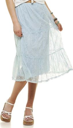 Self Esteem Midi Skirt Womens Light Blue Lace Stretch Tiered A-Line PALL347