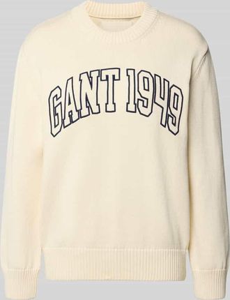 GANT Strickpullover mit Label-Stitching und Rundhalsausschnitt in Offwhite, Gr&ouml;&szlig;e XXL