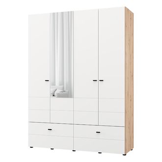 Dmora Armario Grande Spigno, Ropero Dormitorio 2 Estantes, 2 Cajones, Colgador, 155x208h Cm Blanco Mate