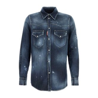 Dsquared2 Denim Shirts, male, Blue, Size: XL Stretch Denim Western Fashion Shirt