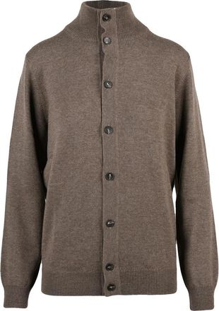 KANGRA Brown Mock Neck Wool-Blend Cardigan