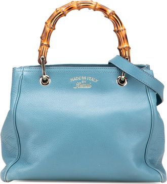 Gucci Pre-owned Womens Bamboo Tote Bag Leather - Light Blue - One Size