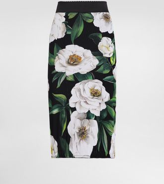 Dolce & Gabbana Calf-length Stretch Pencil Skirt With Gardenia Print - Woman Skirts Print 38