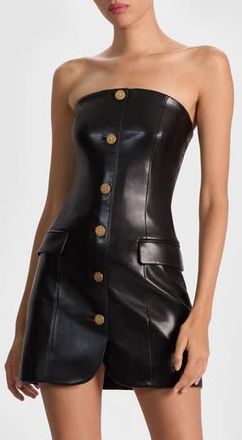 Alice & Olivia Madison Faux Leather Strapless Dress in Black at Nordstrom Rack, Size 10