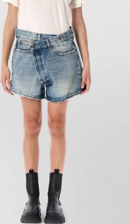 R13 denim crossover knee-length shorts