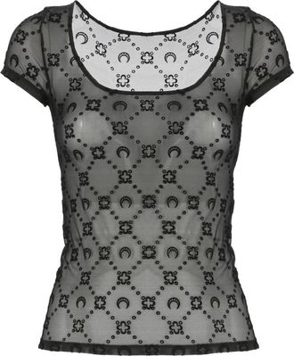 Marine Serre T-Shirts, female, Black, Size: M Black Moon Logo Velvet T-shirt