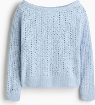 H&M Off-Shoulder-Pullover aus Pointellestrick - Blue