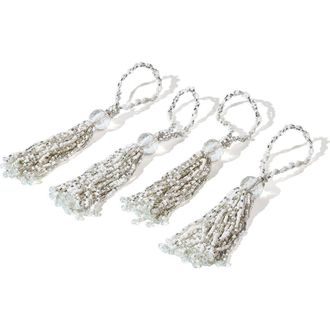 Tiramisu Celeste Cascade Set of 4 Beaded Napkin Rings in White/Silver at Nordstrom Rack