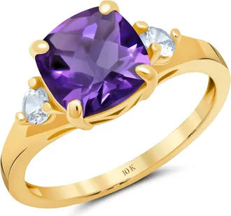 MAX + STONE 10k Yellow or White Gold Cushion Cut Gemstone Three Stone Ring