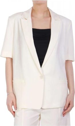 Patrizia Pepe Fluid Jasje met Korte Mouwen - Dames - Blazers - Beige - XL - Polyester - Jassen