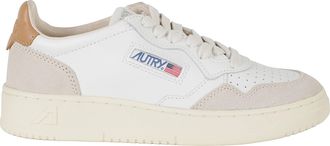 Autry White Yellow Medalist Low Suede Inserts Leather Sneakers