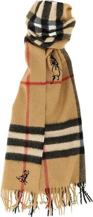 Burberry Sciarpa in misto lana a quadri con motivo di cavallo e cane - - Accessories - Donna - Beige - ONE SIZE