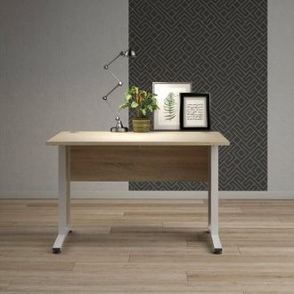 Dmora Scrivania Amigos, Scrittoio multiuso, Tavolo per ufficio porta pc, Piano di lavoro, 120x80 h75 cm, Quercia e Bianco - Dmora