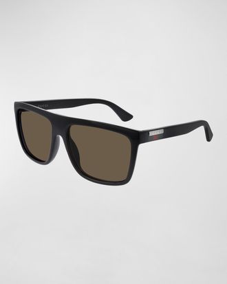 Gucci Men & apos;s Web Square Flat-Top Injection Sunglasses