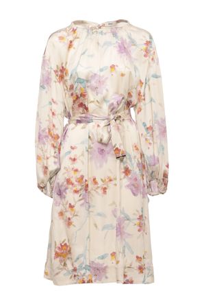 Herno Ivory Floral Pattern Dress with Rear Laces and Matching Belt