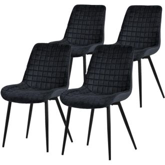 ML Design Ml-design - Set 4x Sillas De Comedor Negro Con Respaldo, Asiento Ergon&oacute;mico Acolchado Tapizado De Terciopelo Con Patas De Metal Sill&oacute;n De Dise&ntilde;o Moder