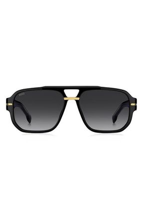 BOSS 57mm Rectangular Sunglasses in Black/Brown Solx at Nordstrom