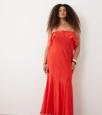 Asos Curve ASOS DESIGN Curve - Vestito lungo a fascia rosso con fondo godet