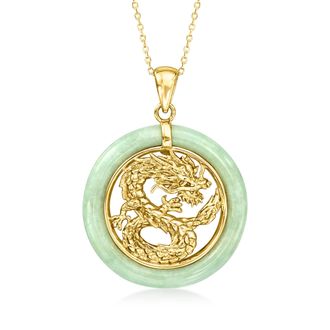 Ross-Simons Jade Dragon Pendant Necklace in 18kt Gold Over Sterling Silver