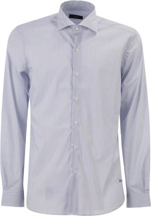 Fay Blue Stretch Cotton Shirt With French Collar And Embroidered Logo