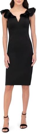 Eliza J Ruffle Shoulder Sleeveless Cocktail Dress in Black at Nordstrom Rack, Size 12