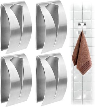 OEM Set Di 4 Portasciugamani Da Cucina Adesivi In Acciaio Inox - Portasciugamani Da Parete Per Cucina E Bagno