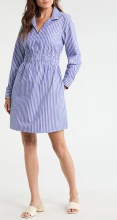 Tommy Bahama Sunlit Stripe Long Sleeve Shirtdress in Bold Blue at Nordstrom, Size X-Large