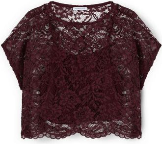 Motivi Korte Blouse met Kant - Dames - Blouses - Rood - S - Leer - Overhemden