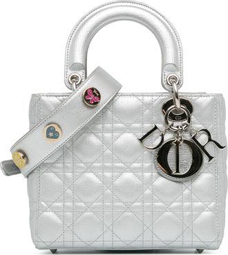 Dior Silver Small Metallic Grained Calfskin Cannage Lucky Badges My Lady Dior