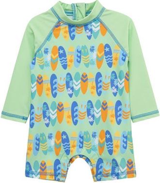 Little Me Surf Colorblock Long Sleeve UPF 50+ One-Piece Rashguard Swimsuit in Green at Nordstrom, Size 6-9M