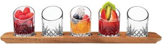 Godinger Set Of 5 Dublin Tasters On Acacia Serving Board