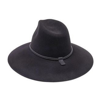 Catarzi Wool Fedora met Dubbele Lederen Koord en Lus - Dames - Hoeden - Zwart - 56 CM - Wol - Accessoires