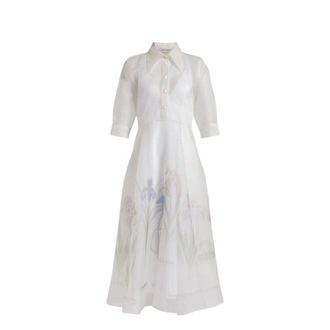 Alberta Ferretti Alberta Ferretti, Shirt Dresses, female, White, Size: M Silk organza shirt dress with Iris print