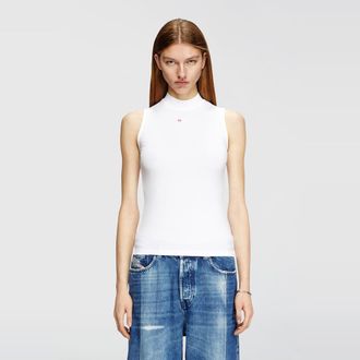 Diesel Ribbed tank top with mock neck - T-Shirts - Woman - White